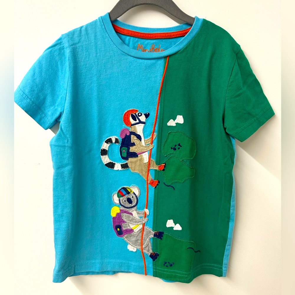 Mini Boden Blue and Green Animal Appliqué Tee Short Sleeve